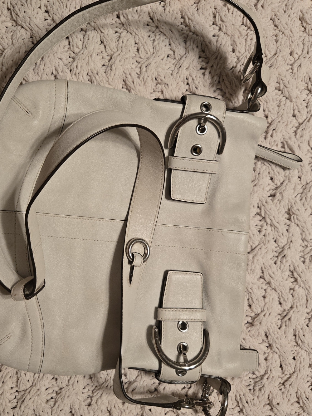 Coach Leather Shoulder Tote Bag in Light Beige - Classic Women's Handbag